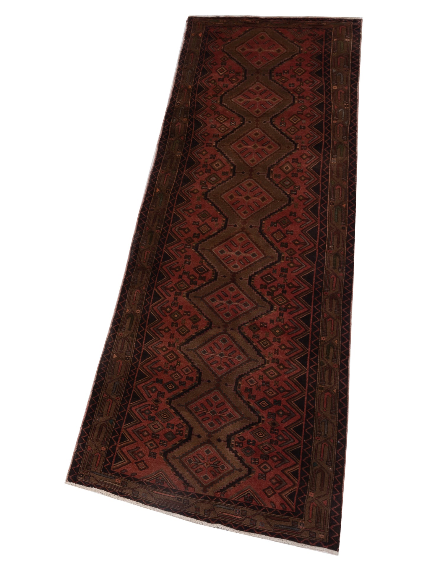 Persian 93441 Rust Brown 3.9x12.4 Hand Knotted Rug