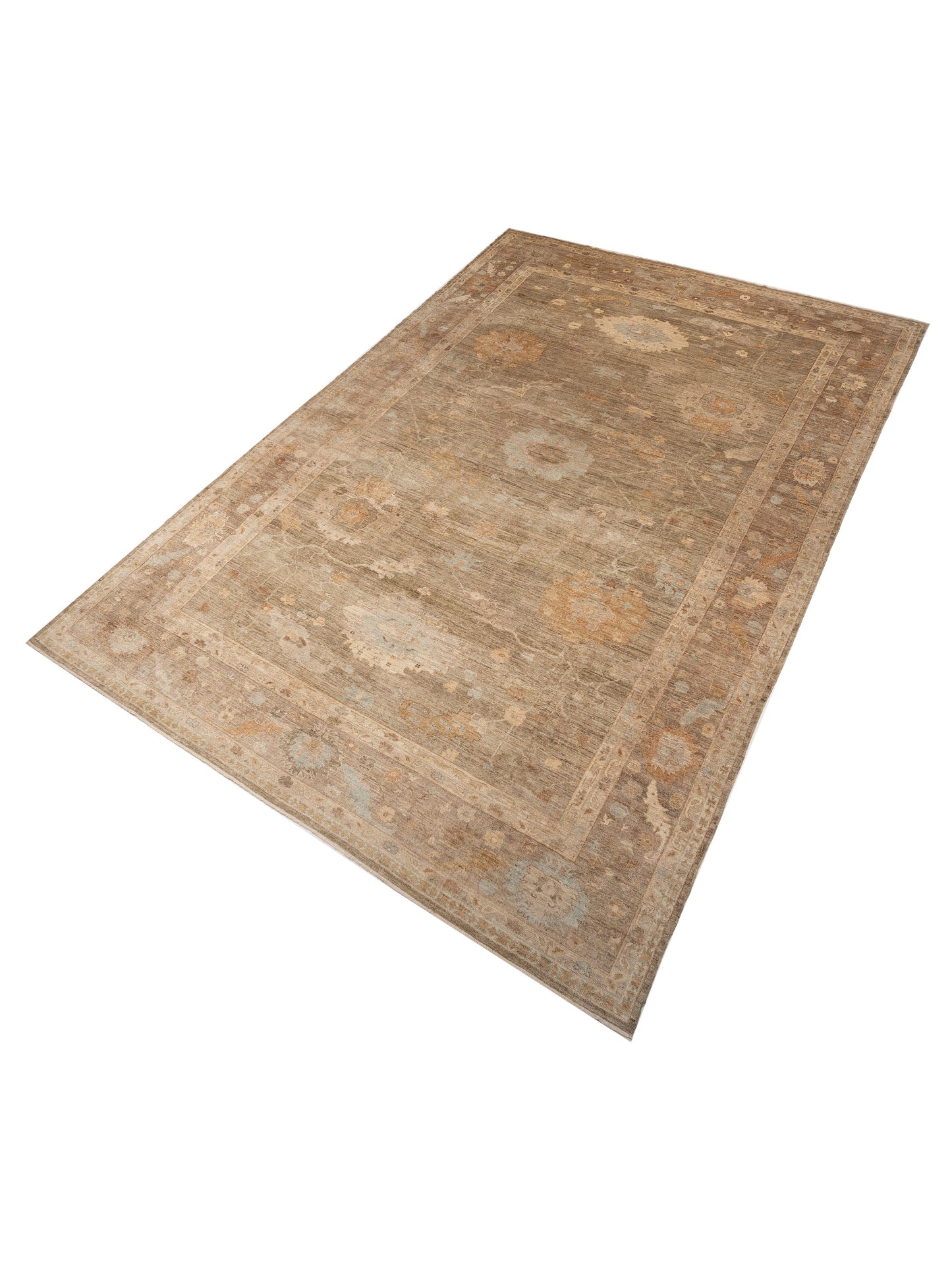 Angora Oushak 130288 Green Brown 14.3x21.1 Hand Knotted Rug