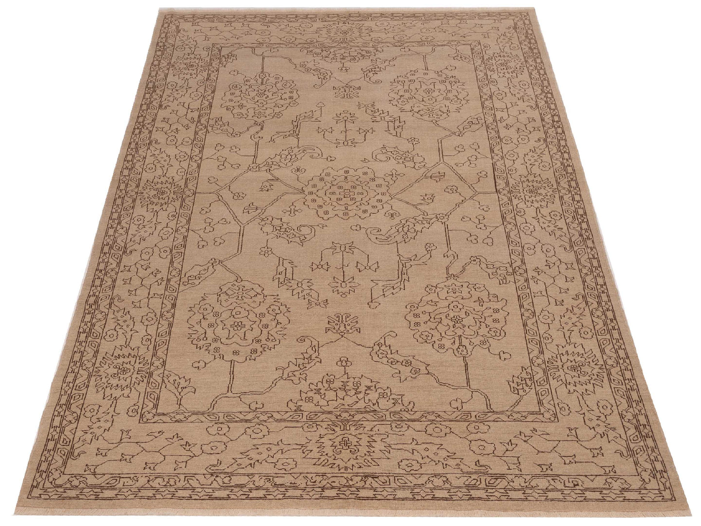 Defne Emerald Ivory Dark Brown 6.9x10 Hand Knotted Rug