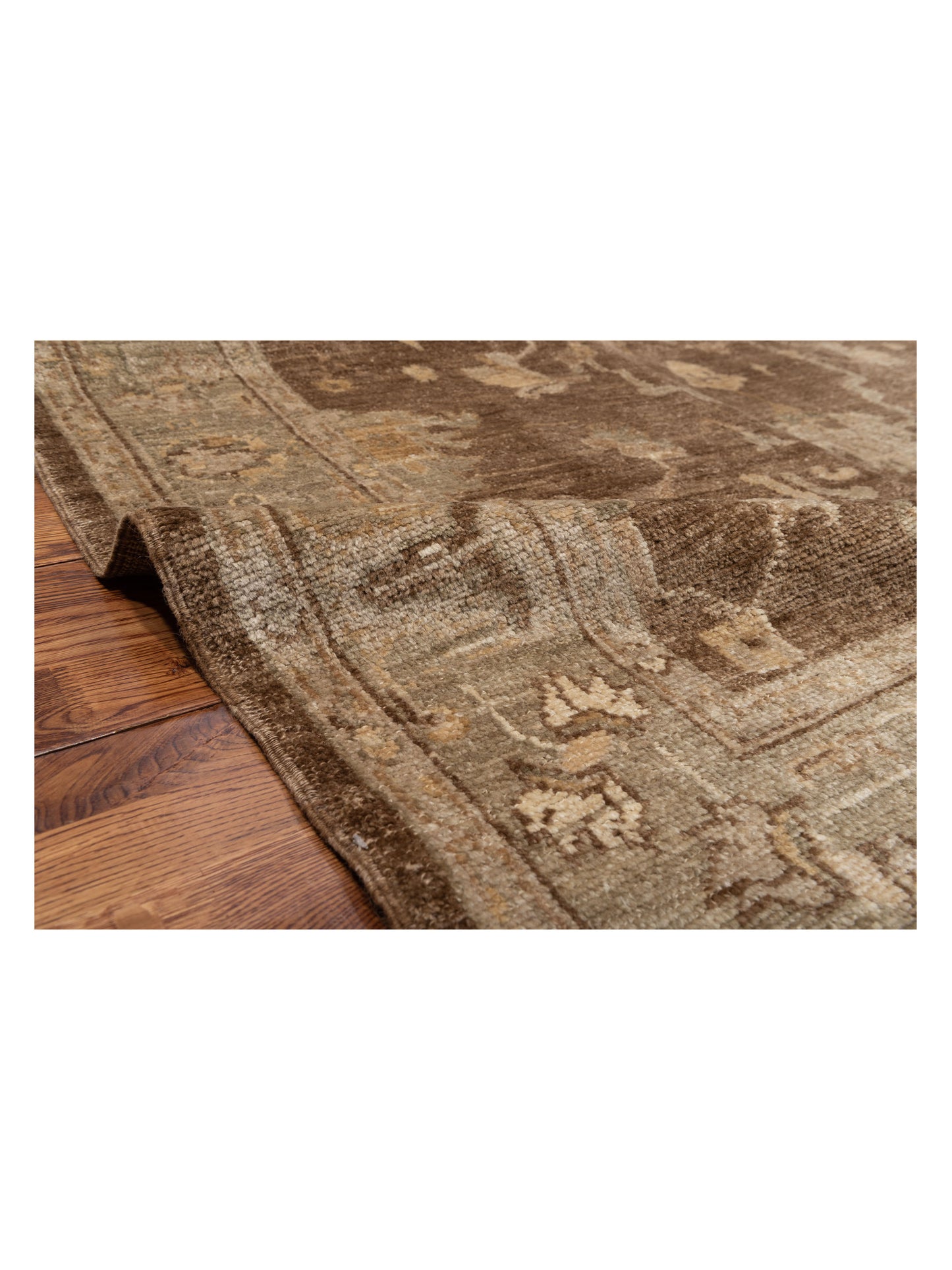 Angora Oushak 129130 Brown Green 6.1x7.5 Hand Knotted Rug