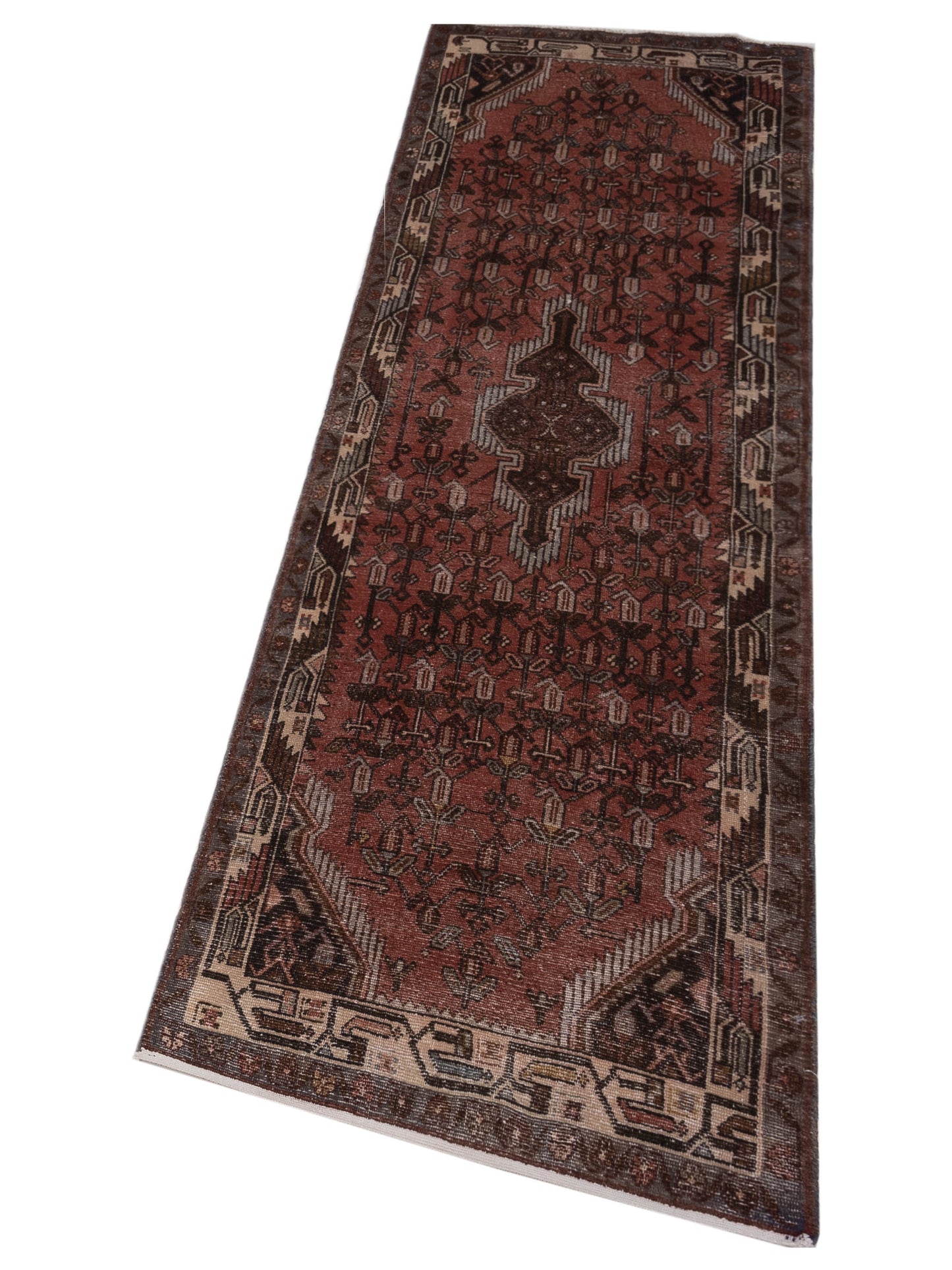 Persian 147701 Rust Ivory 2.8x9.5 Hand Knotted Rug