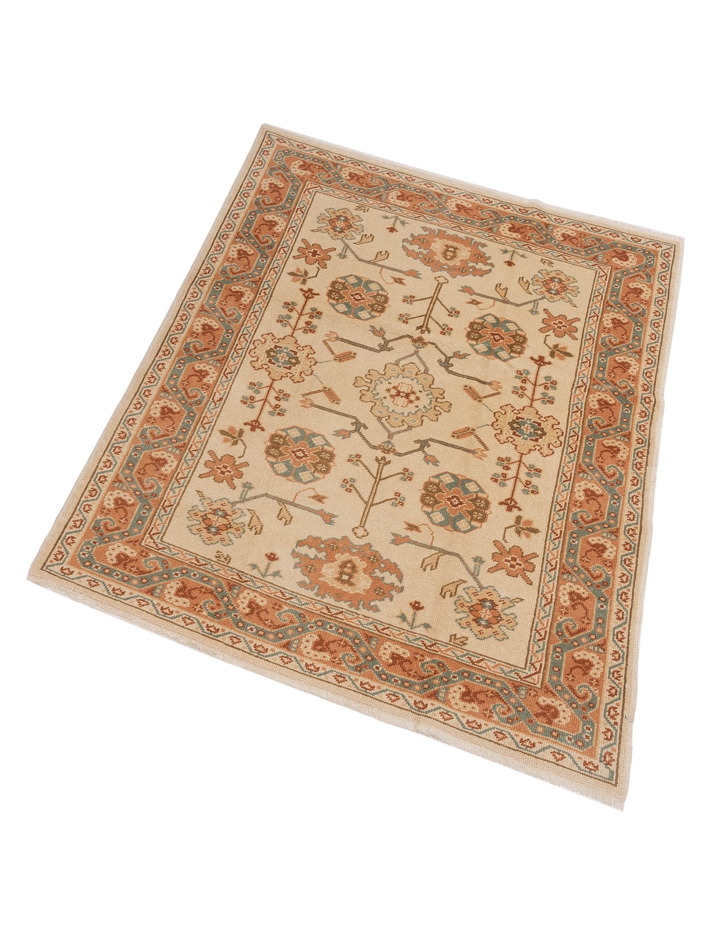 Anadol Oushak 145114 Ivory Pink 5.2x6.9 Hand Knotted Rug