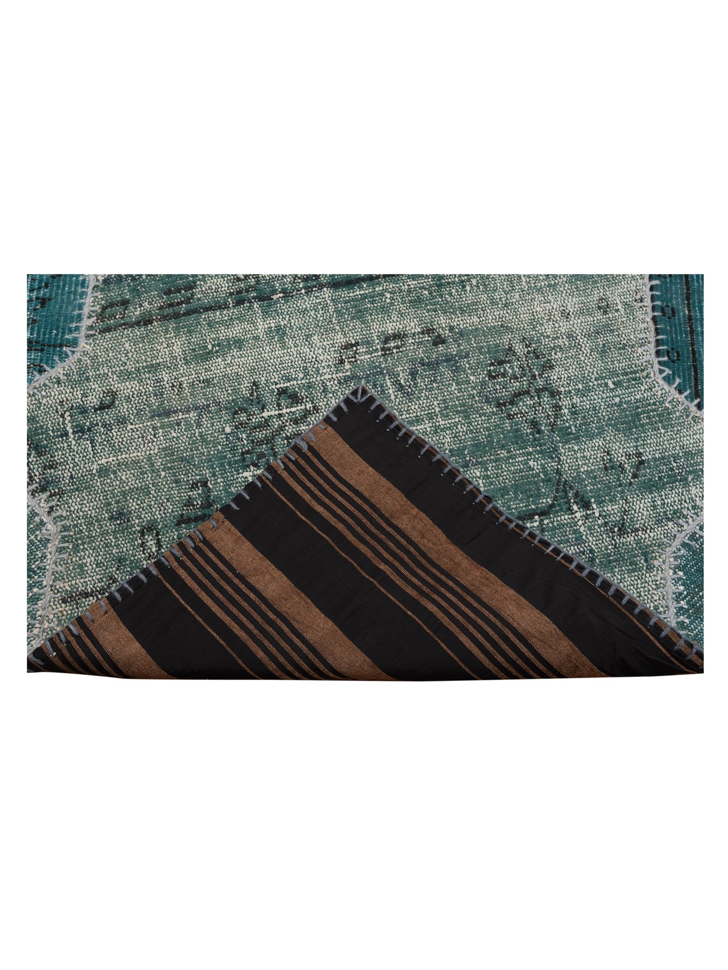 Turkish Vestige Patchwork 108894 Green 10.9x14.9 Hand Knotted Rug