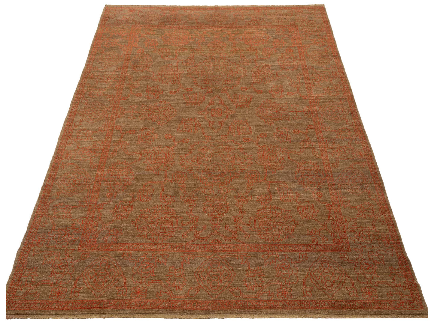 Defne Jade Brown Orange 8.2x9.10 Hand Knotted Rug