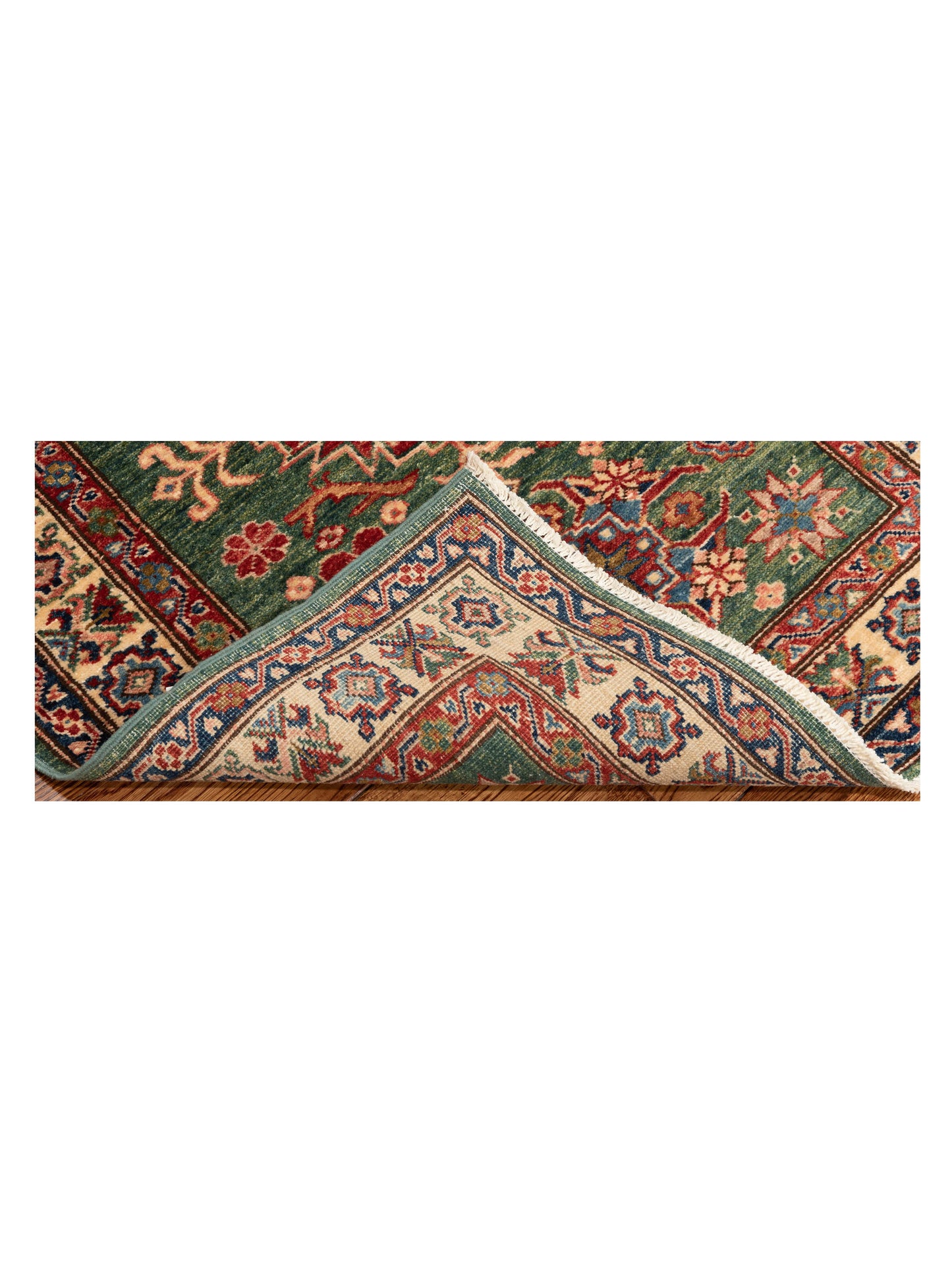 Artisan Kazak 148922 Green Ivory 2.10x3.11 Hand Knotted Rug