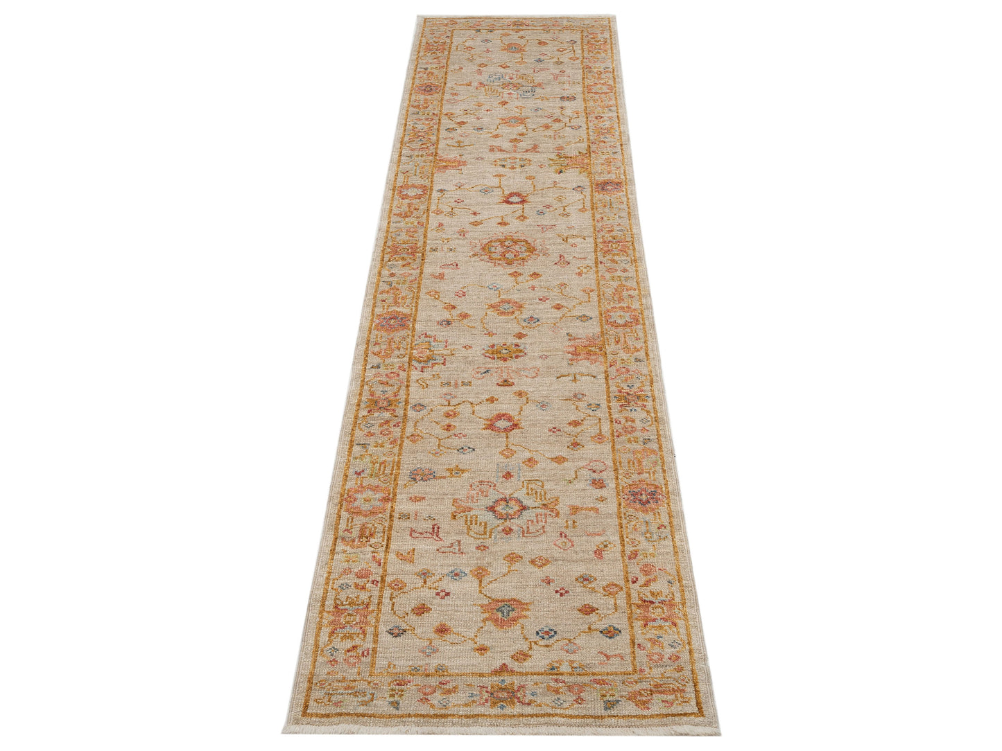 Angora Oushak 146516 Ivory Silver 2.7x11.7 Hand Knotted Rug