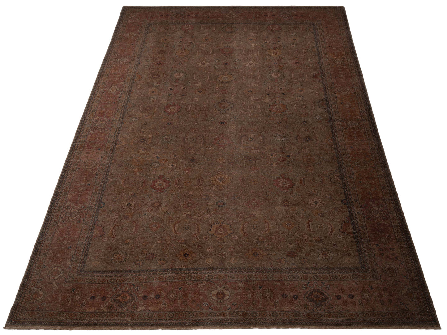 Turkish Elvan Maile Green Pink 12.1x17.5 Hand Knotted Rug