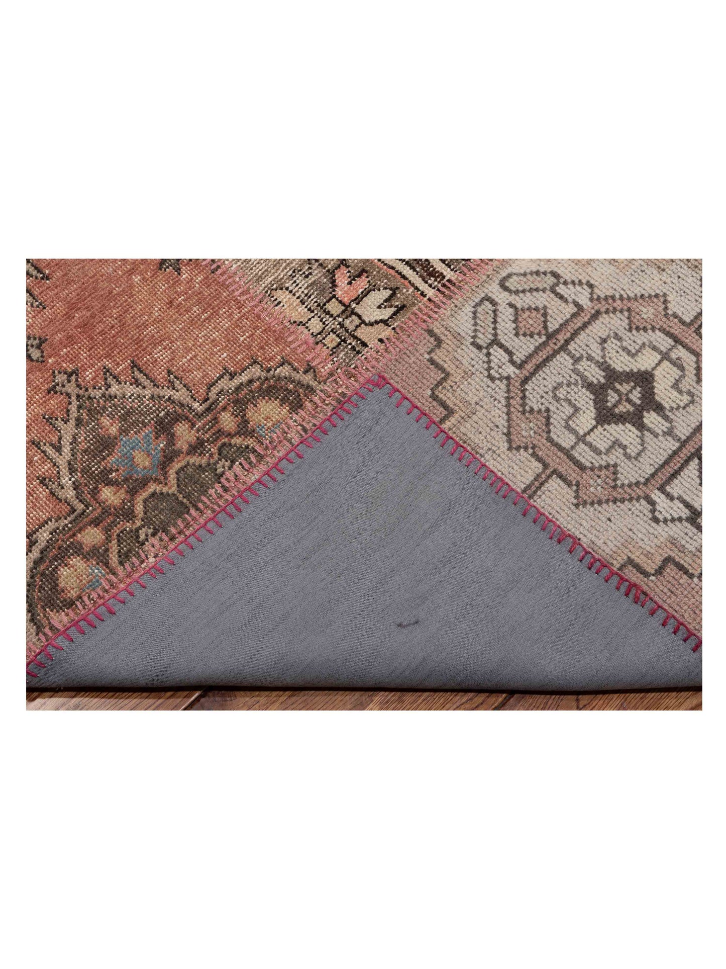 Turkish Vestige Patchwork 111890 Pink Brown 7.8x12 Hand Knotted Rug