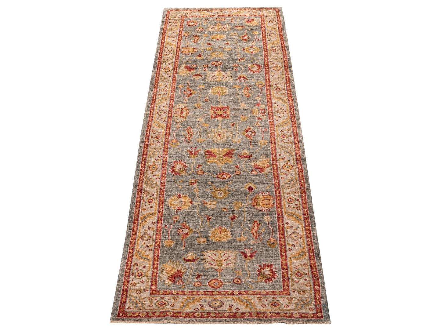 Angora Oushak 156219 Gray Ivory 3.11x11.8 Hand Knotted Rug