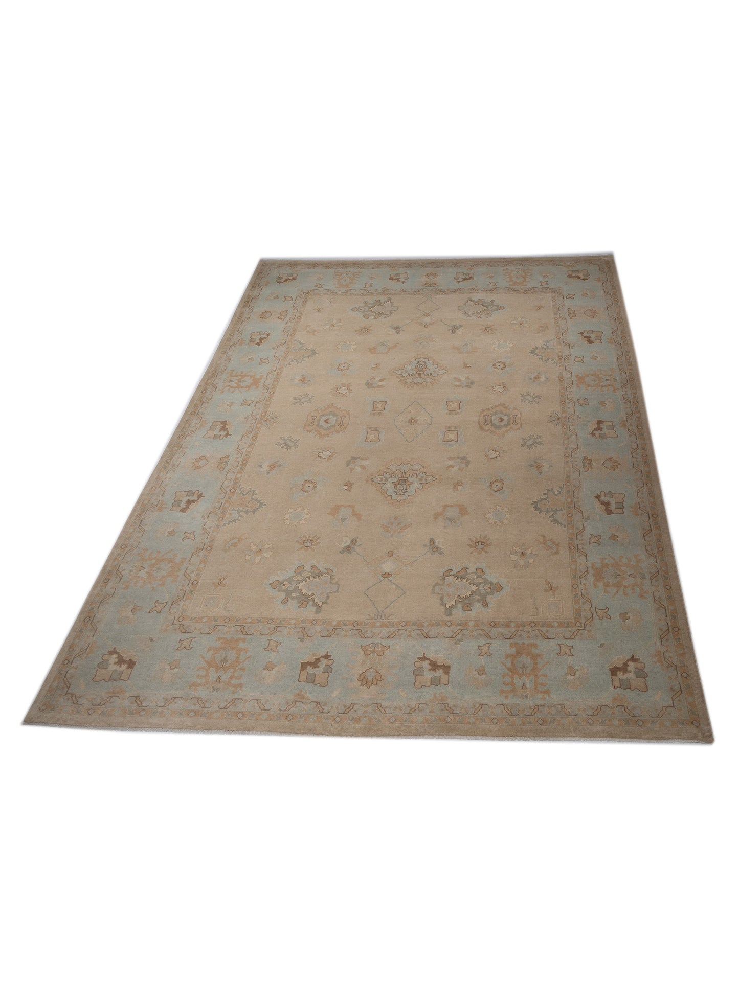 Oushak Shah 124404 Cream Light Blue 12x15.5 Hand Knotted Rug