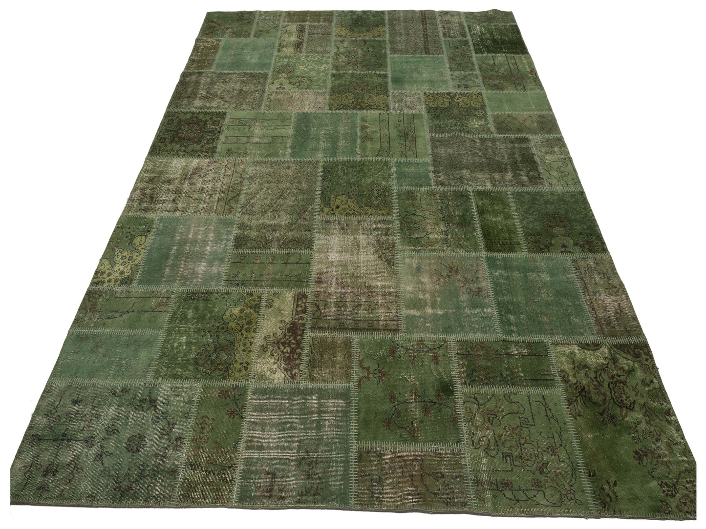 Turkish Vestige Patchwork 129789 Green 9.10x13.3 Hand Knotted Rug