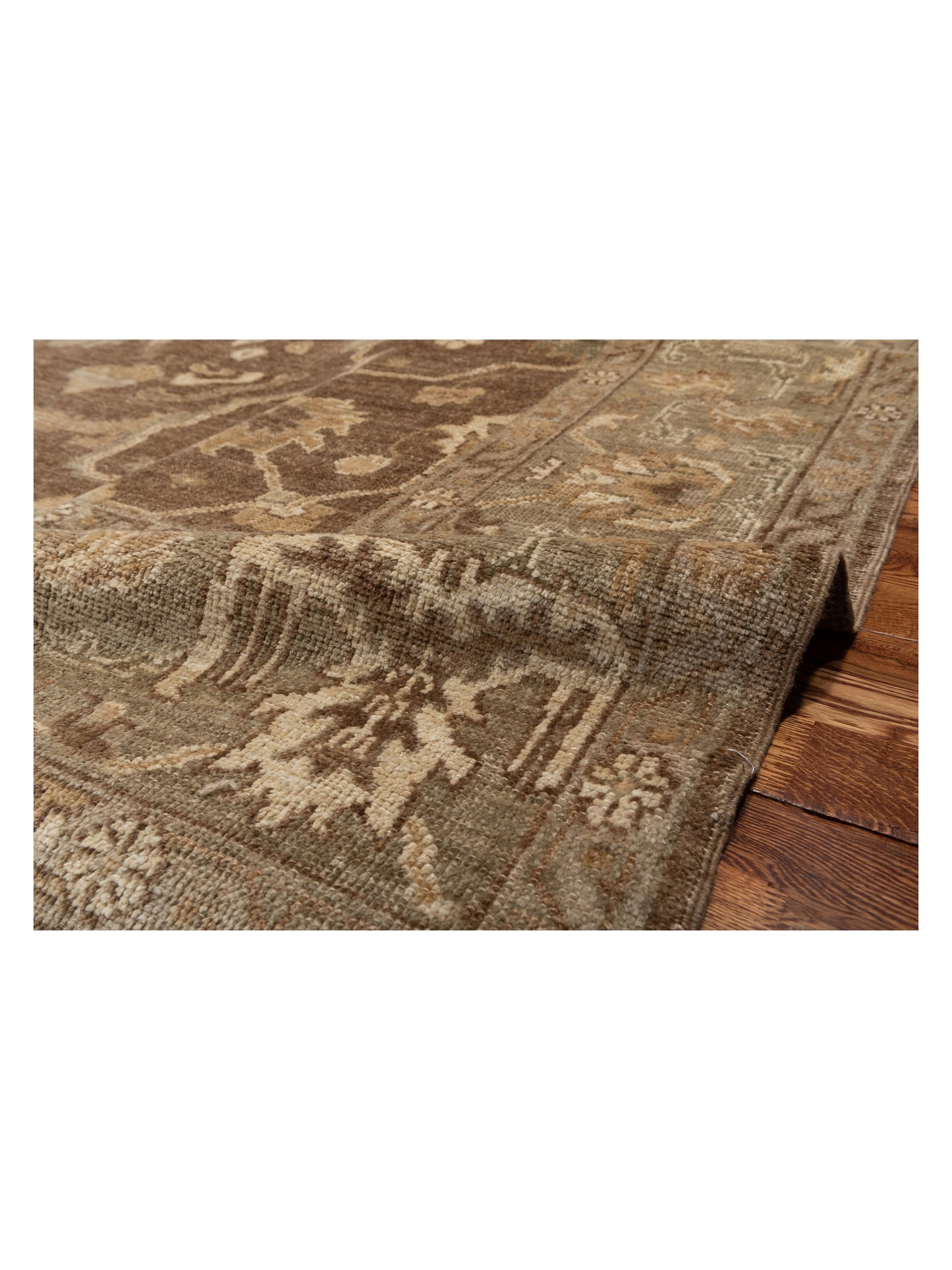 Angora Oushak 129147 Brown Green 9.4x11.4 Hand Knotted Rug
