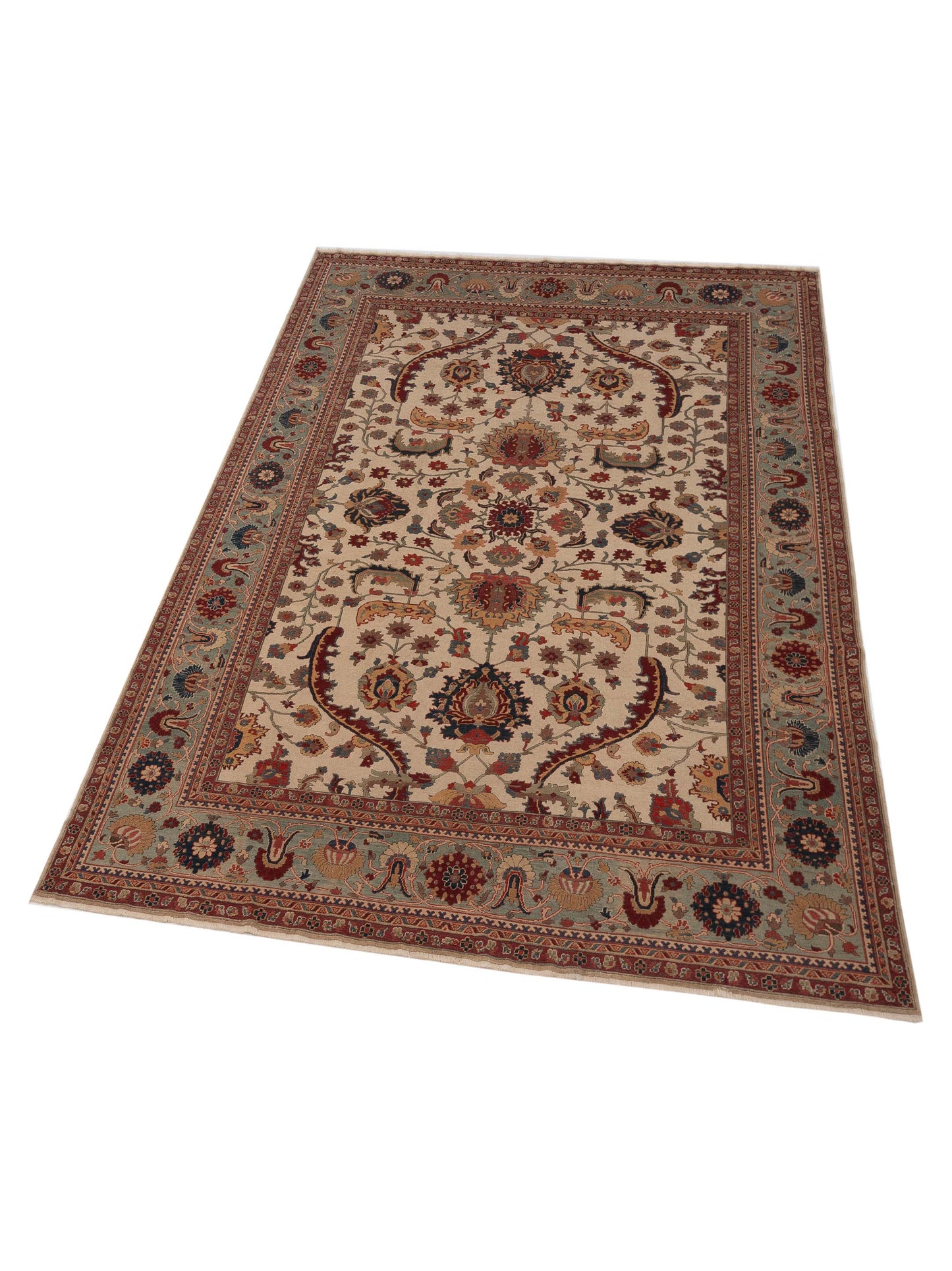 Antique Loom 147359 Ivory Green 9.11x12.3 Hand Knotted Rug