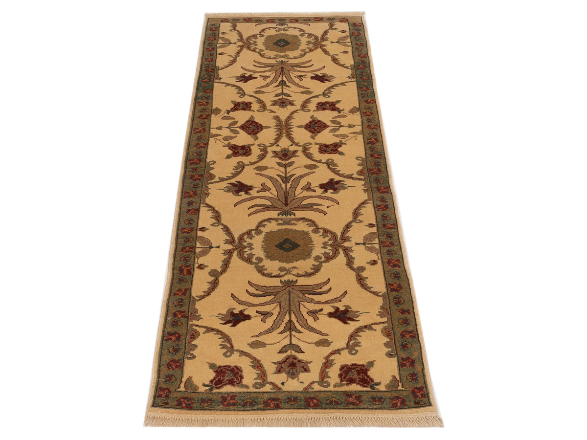 Antique Loom 104492 Ivory Green 2.10x8.6 Hand Knotted Rug