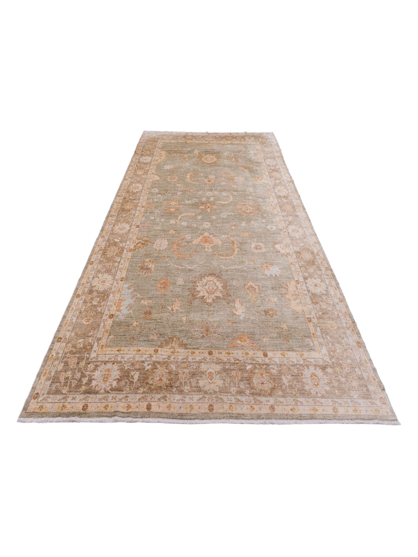 Angora Oushak 109071 Green Brown 9.4x16.3 Hand Knotted Rug