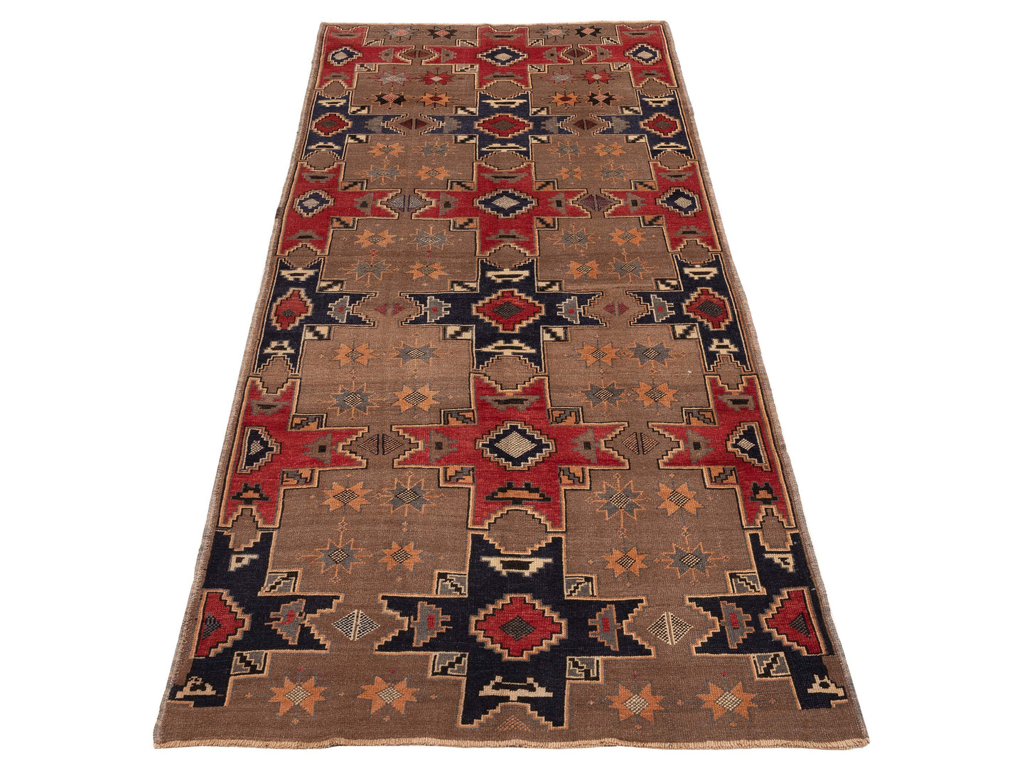 Old Anatolian 121854 Brown Navy 5.5x12.3 Hand Knotted Rug