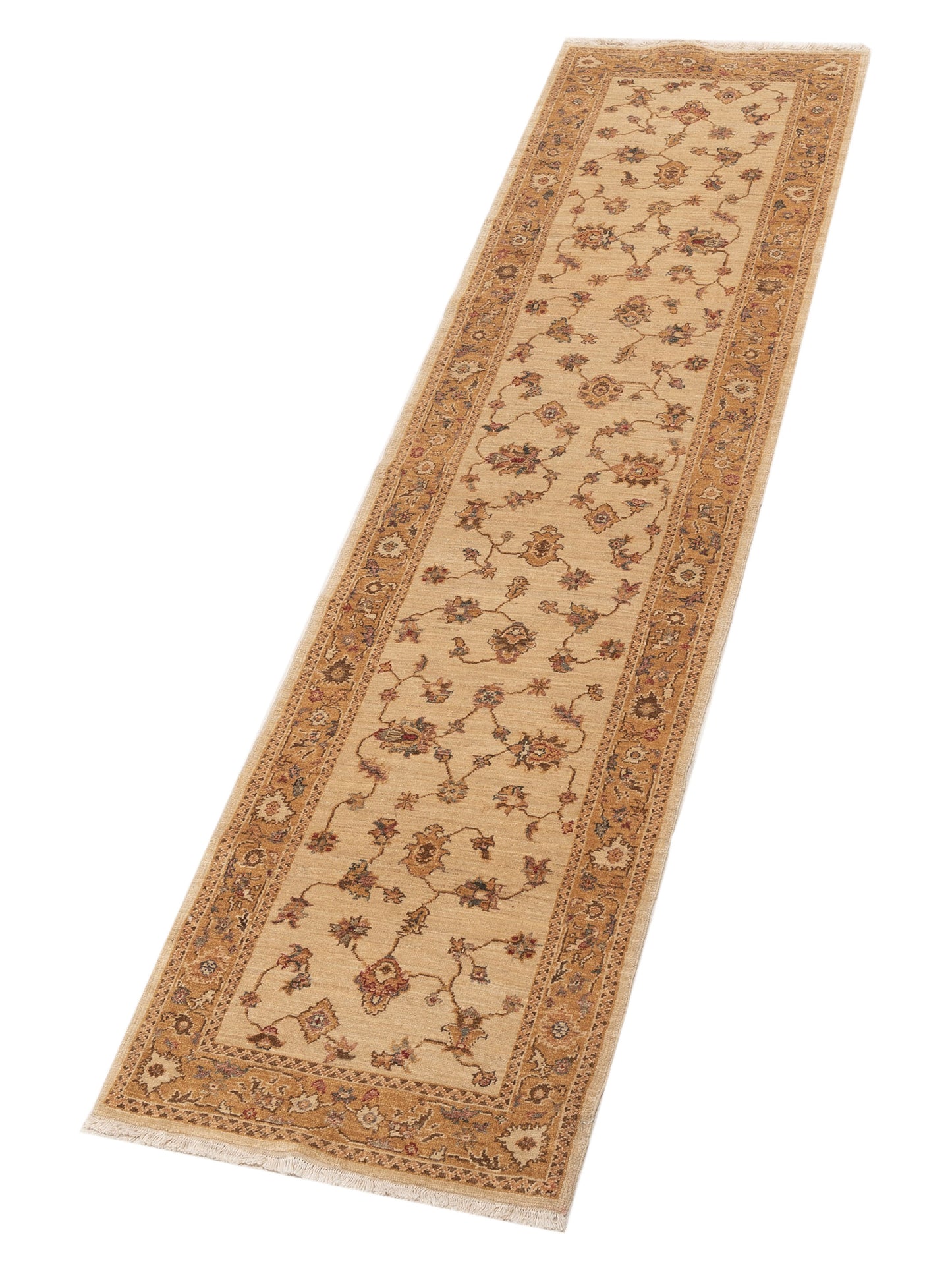 Turkish Elvan 121928 Ivory Gold 2.6x9.9 Hand Knotted Rug