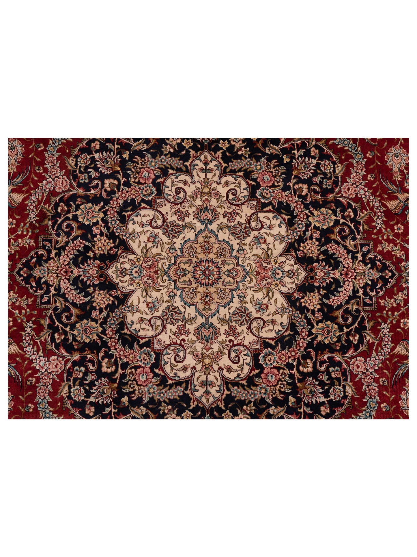 Pure Silk 125298 Red Navy 6.8x9.11 Hand Knotted Rug