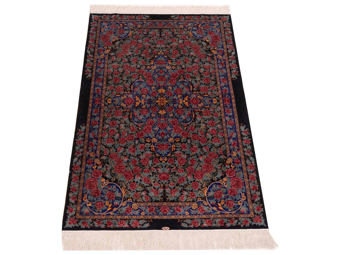 Pure Silk 122088 Black Blue 3.1x5 Hand Knotted Rug