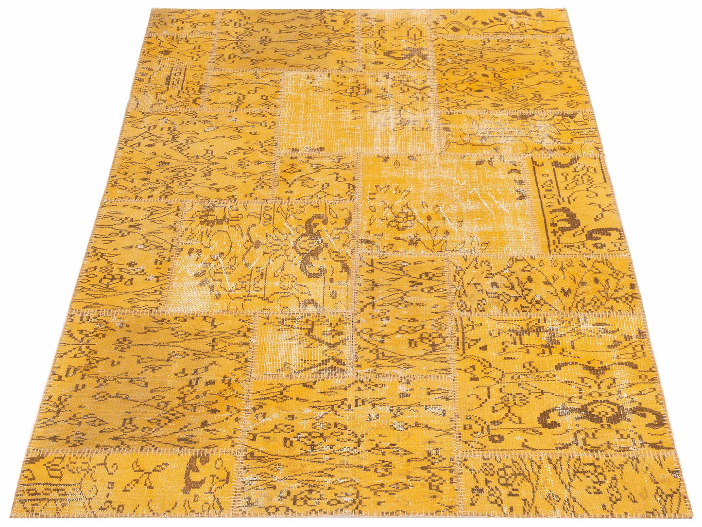 Turkish Vestige Patchwork 115701 Yellow 4.11x7.11 Hand Knotted Rug