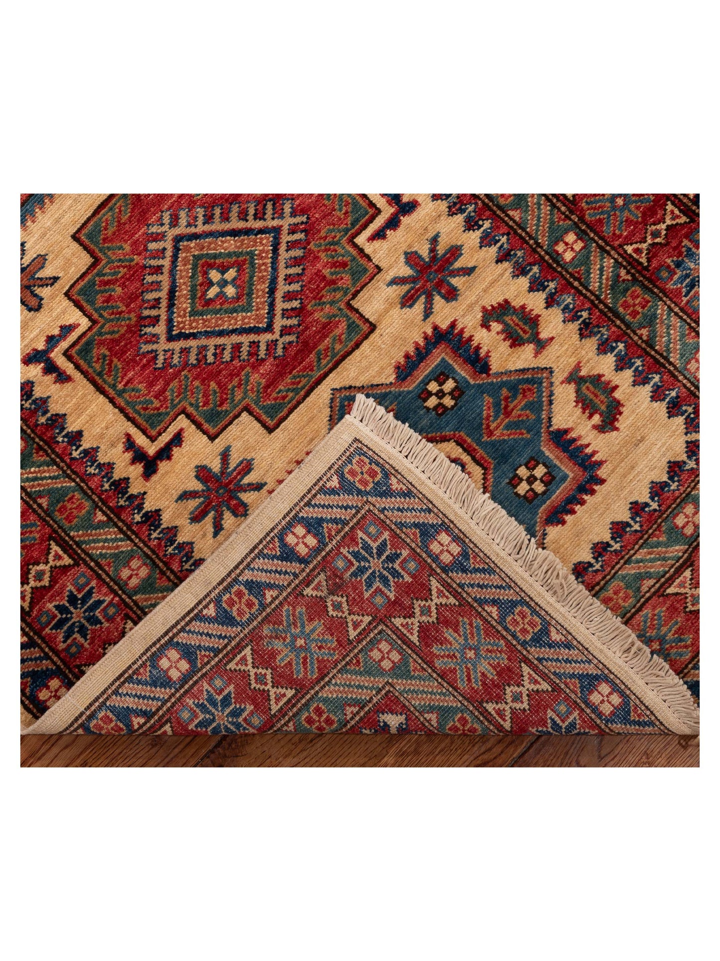 Kazak 126395 Beige Red 2.9x10.4 Hand Knotted Rug
