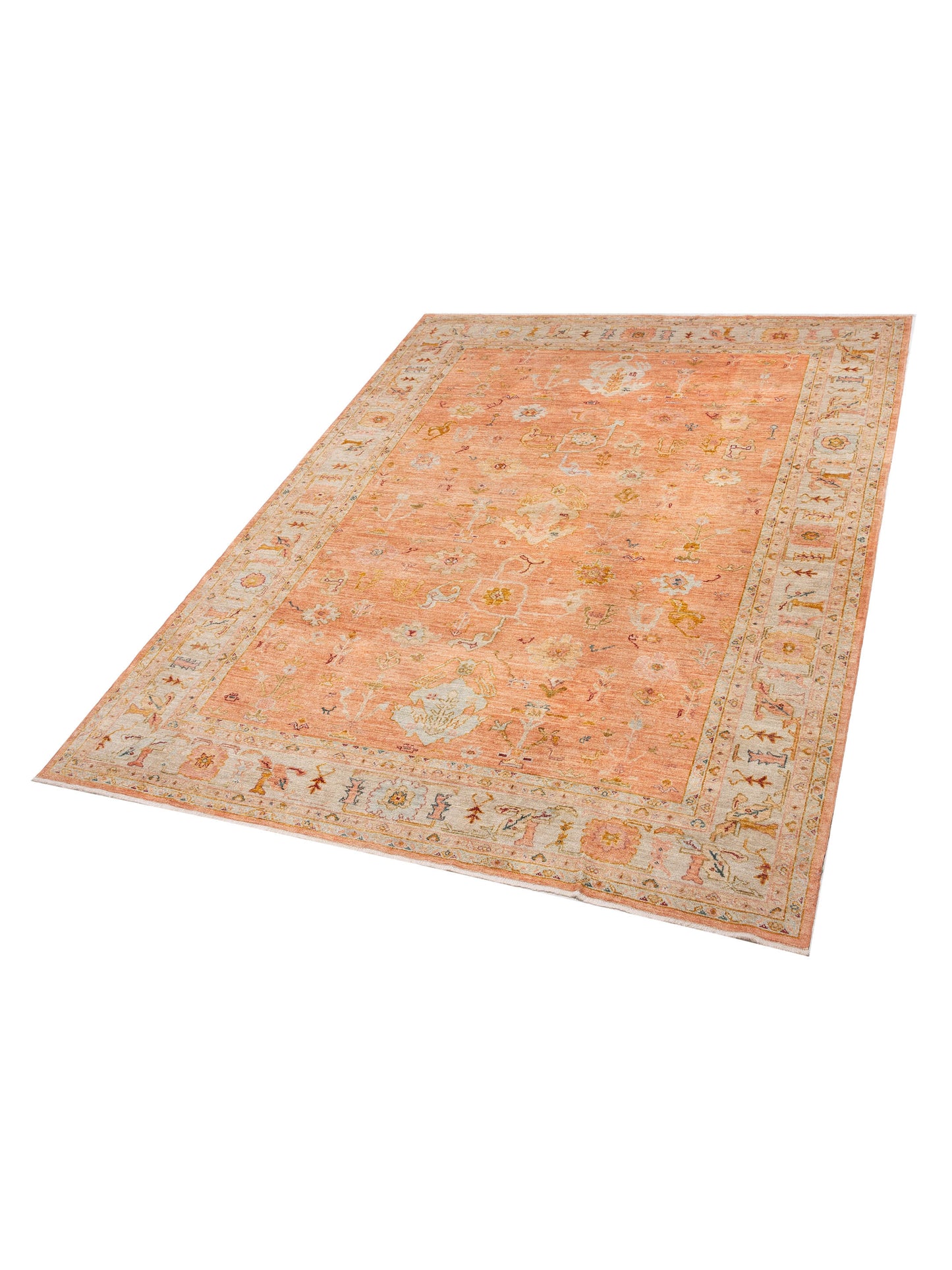 Angora Oushak 148223 Pink Ivory 10.1x13.2 Hand Knotted Rug