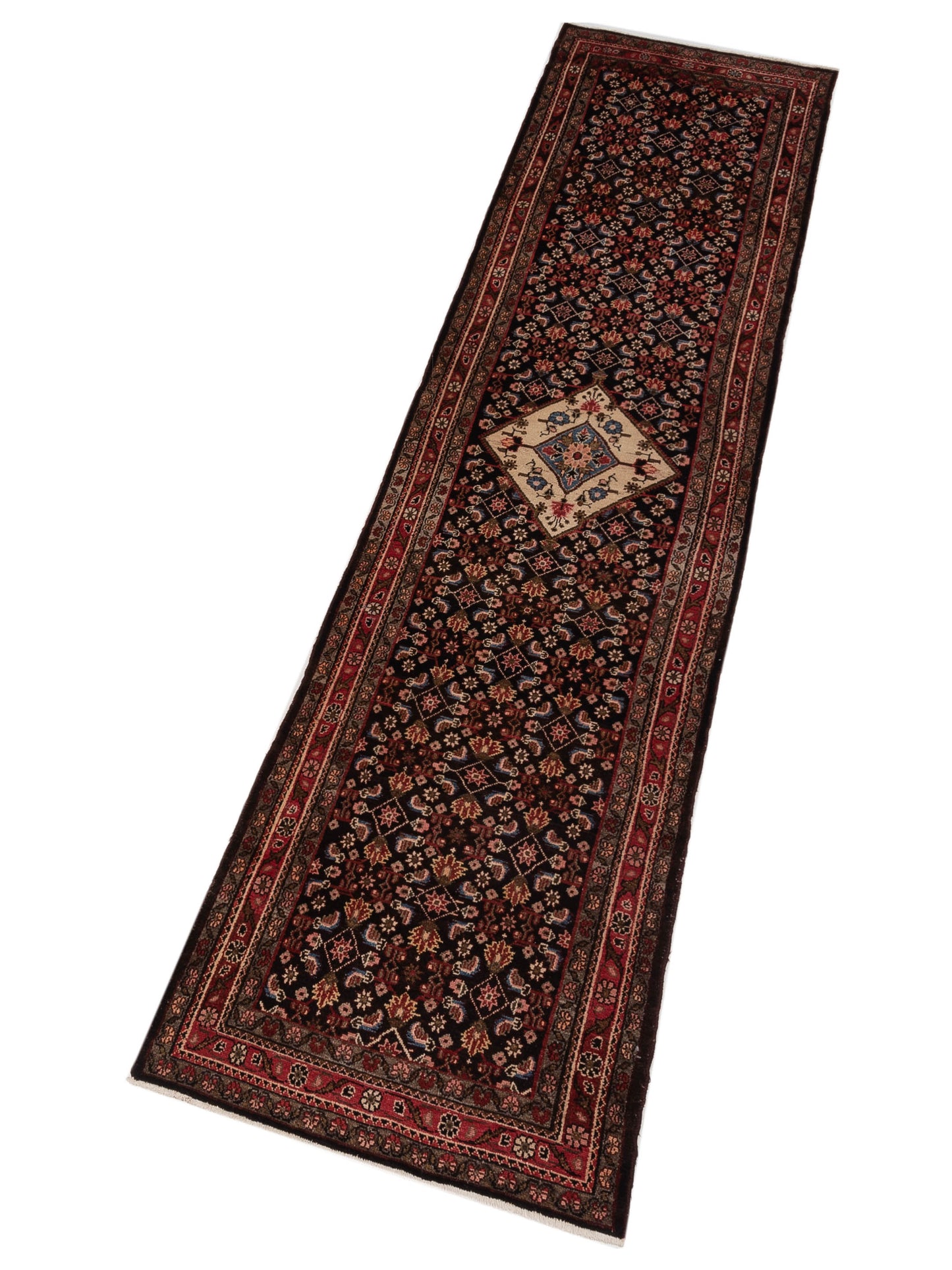 Persian 80472 Brown Red 3.5x13.9 Hand Knotted Rug