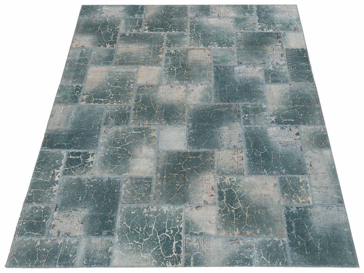 Turkish Vestige Patchwork 129037 Blue 8.3x9.10 Hand Knotted Rug