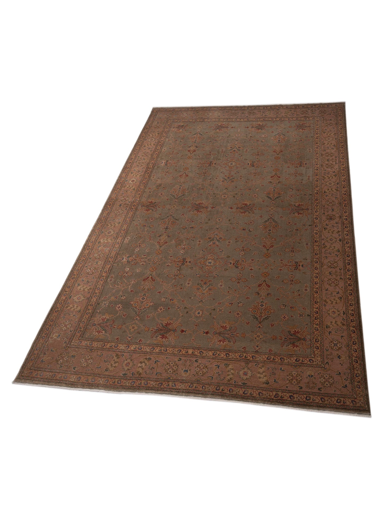 Turkish Elvan 73996 Green Pink 12x17.5 Hand Knotted Rug