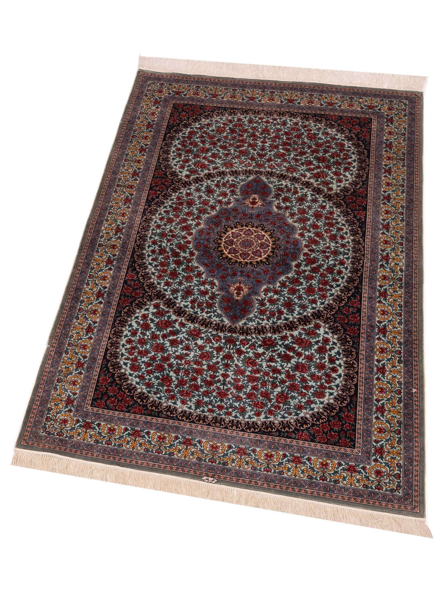 Pure Silk 122086 Blue Blue 3.1x5.2 Hand Knotted Rug