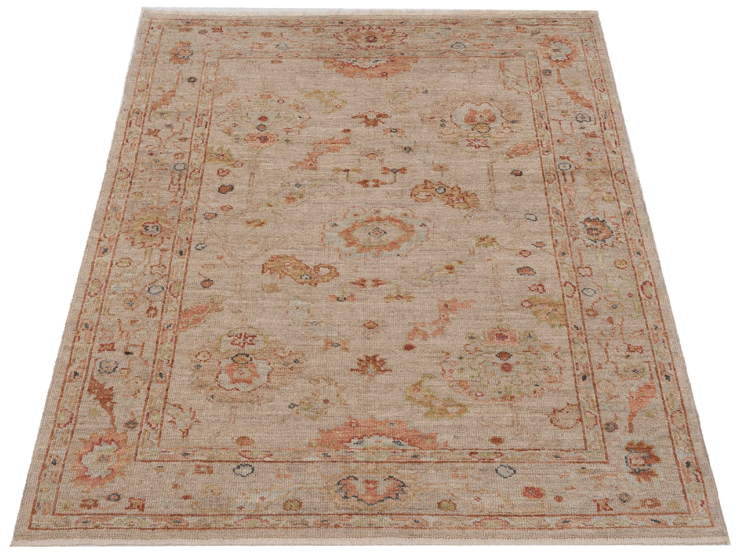 Angora Oushak 149578 Ivory Ivory 4.10x6.10 Hand Knotted Rug