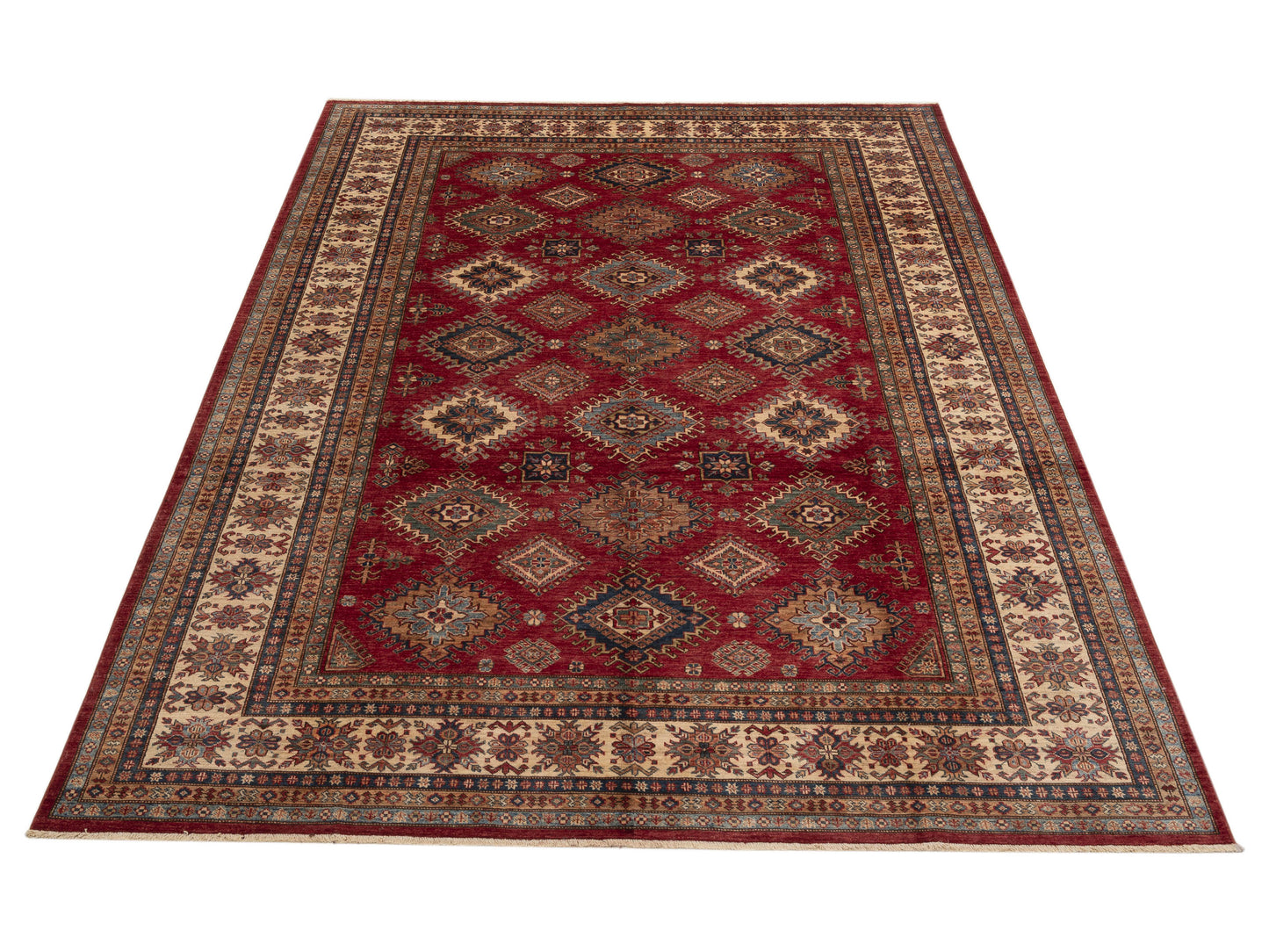 Artisan Kazak 152001 Red Ivory 8.6x11.7 Hand Knotted Rug