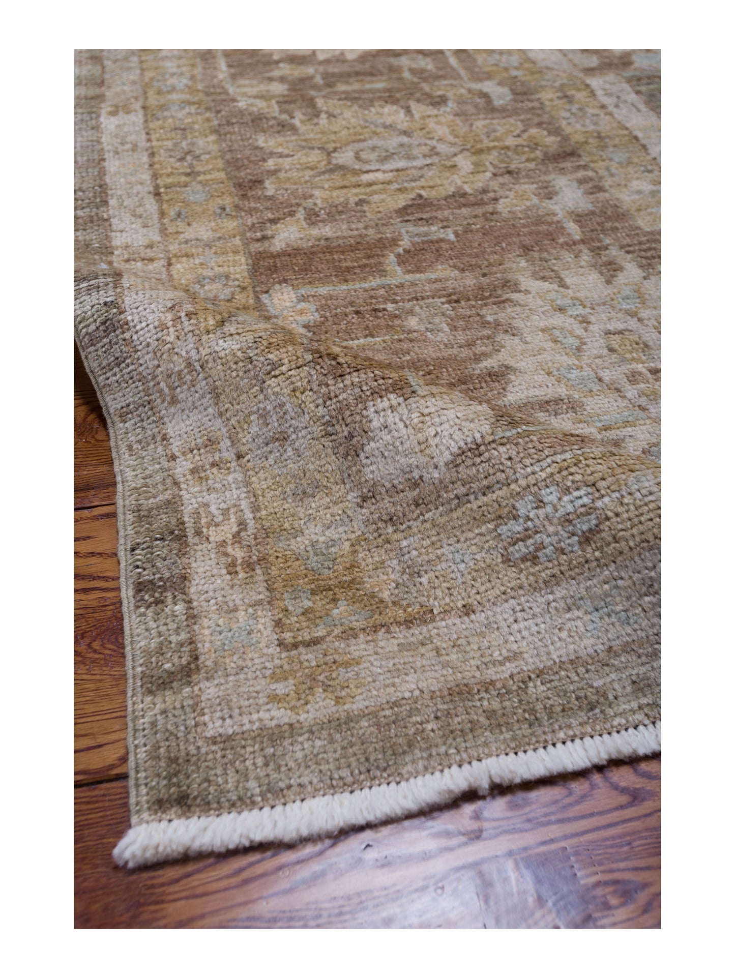 Angora Oushak 130312 Green Brown 13.6x17 Hand Knotted Rug