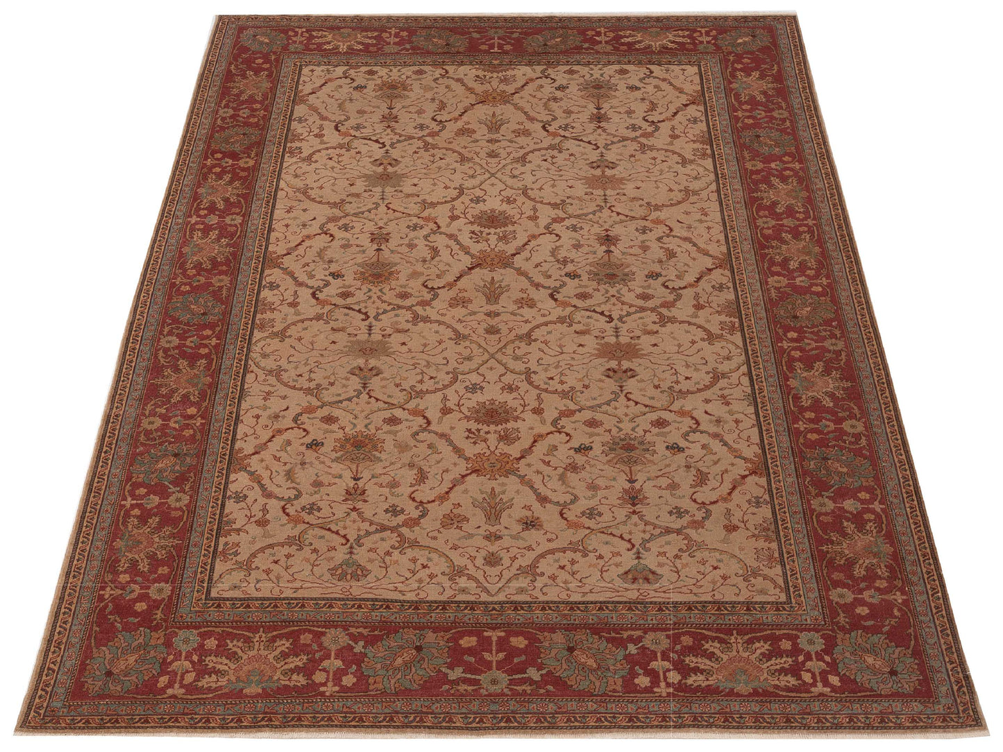Antique Loom 104404 Beige Red 9.5x12.5 Hand Knotted Rug