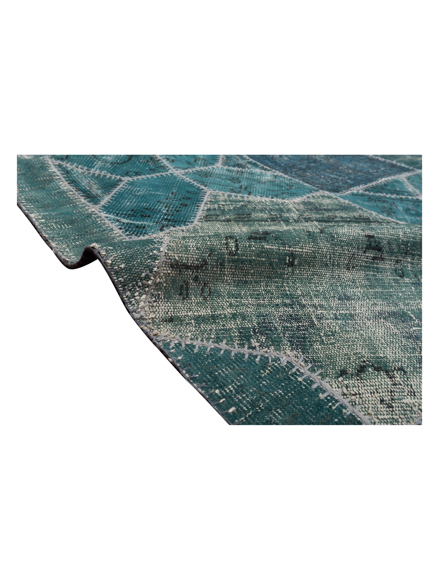 Turkish Vestige Patchwork 108894 Green 10.9x14.9 Hand Knotted Rug