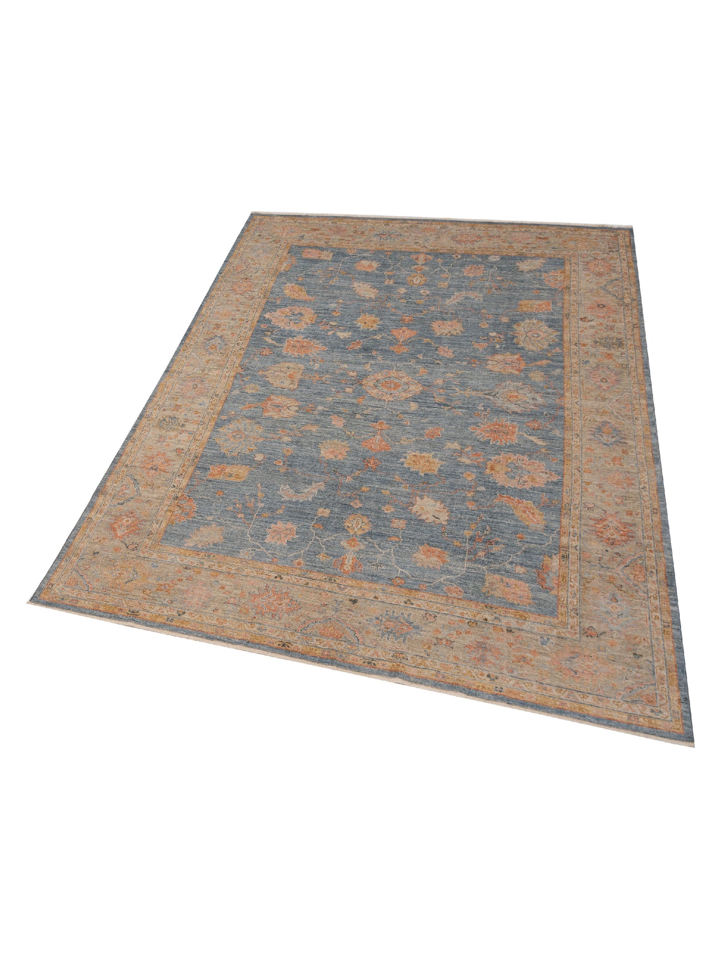 Angora Oushak 149257 Blue Light Brown 10.3x13.4 Hand Knotted Rug