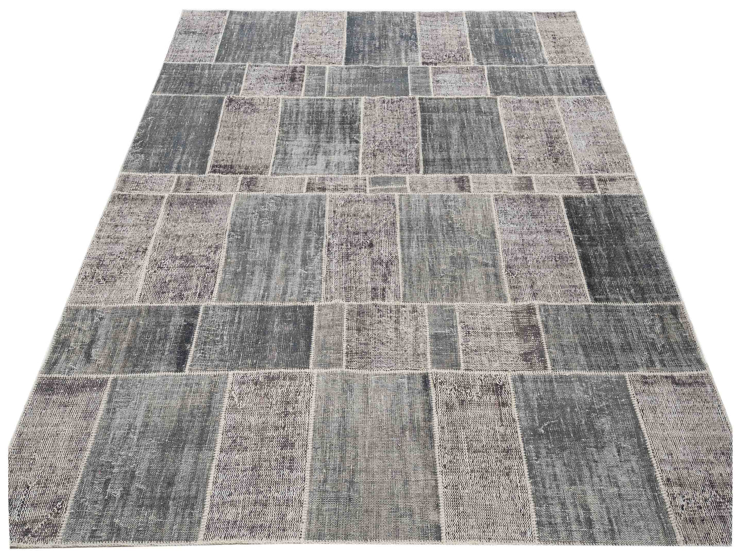 Turkish Vestige Patchwork 111198 Gray 8.11x10.9 Hand Knotted Rug