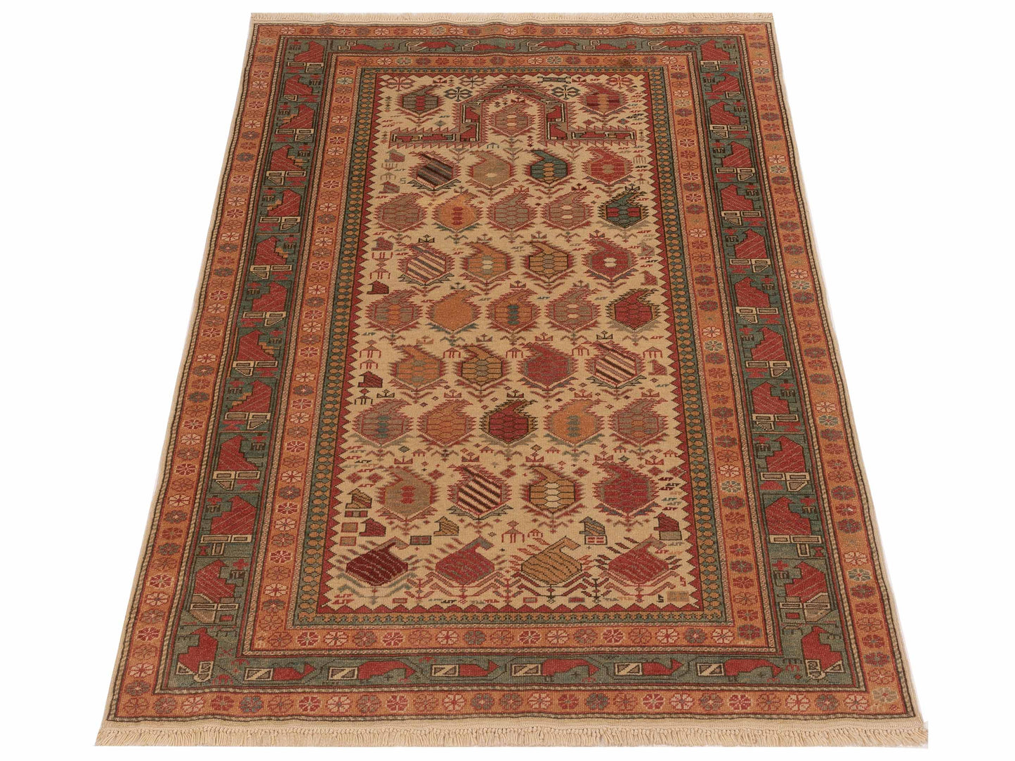 Antique Loom 104508 Ivory Blue 4.6x6.5 Hand Knotted Rug