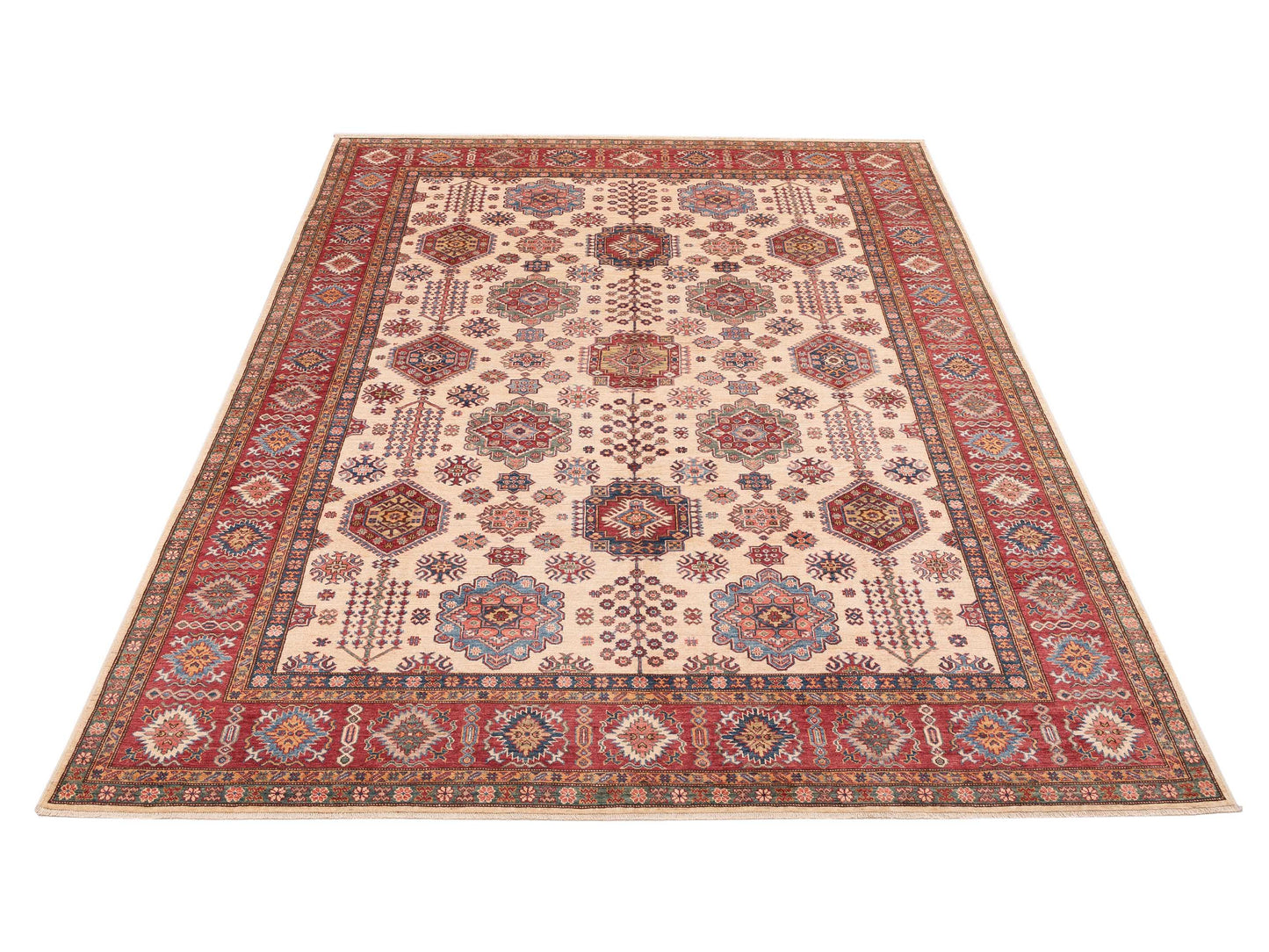 Artisan Kazak 152826 Ivory Red 9x11.9 Hand Knotted Rug