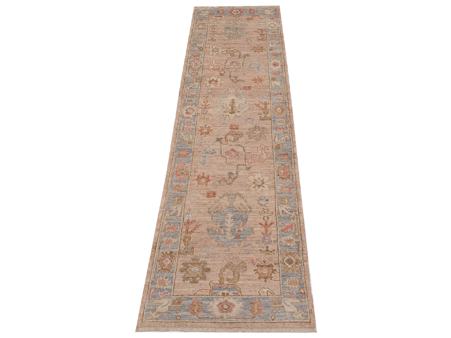 Angora Oushak 149589 Pink Gray 2.8x9.6 Hand Knotted Rug
