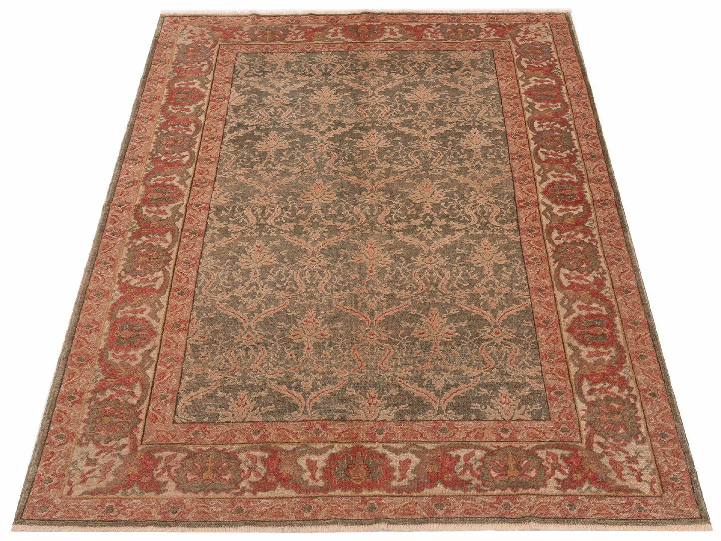 Antique Loom 147372 Green Ivory 5.10x8.7 Hand Knotted Rug