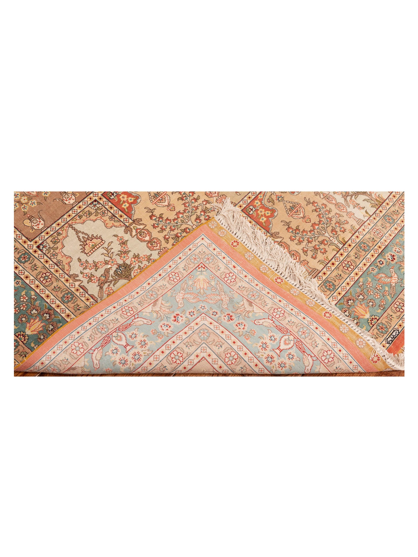 Pure Silk 118098 Beige Blue 4x5.11 Hand Knotted Rug