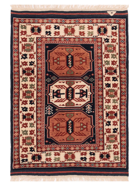 Pasha Turkish Shirwan  Navy Ivory Traditional