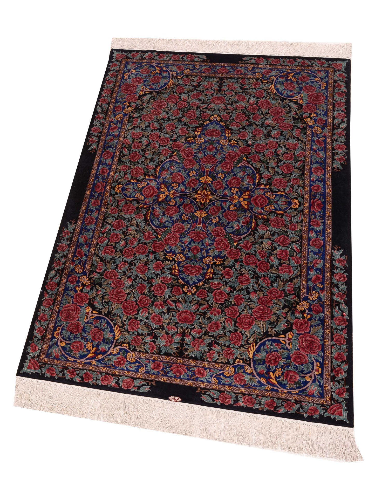 Pure Silk 122088 Black Blue 3.1x5 Hand Knotted Rug