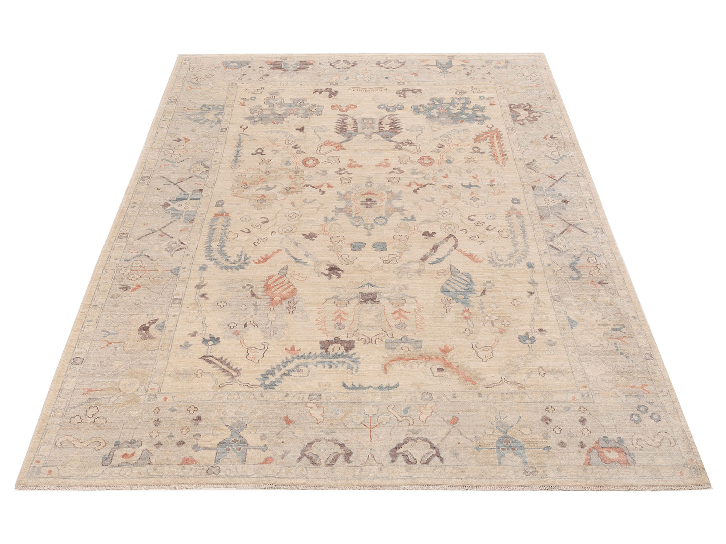 Anadol Oushak 154525 Ivory Light Gray 9.3x12.1 Hand Knotted Rug