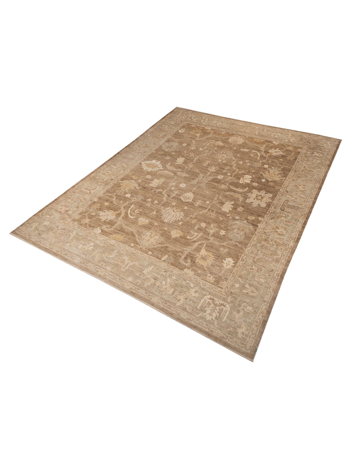 Angora Oushak 130294 Brown Green 13.3x16.9 Hand Knotted Rug