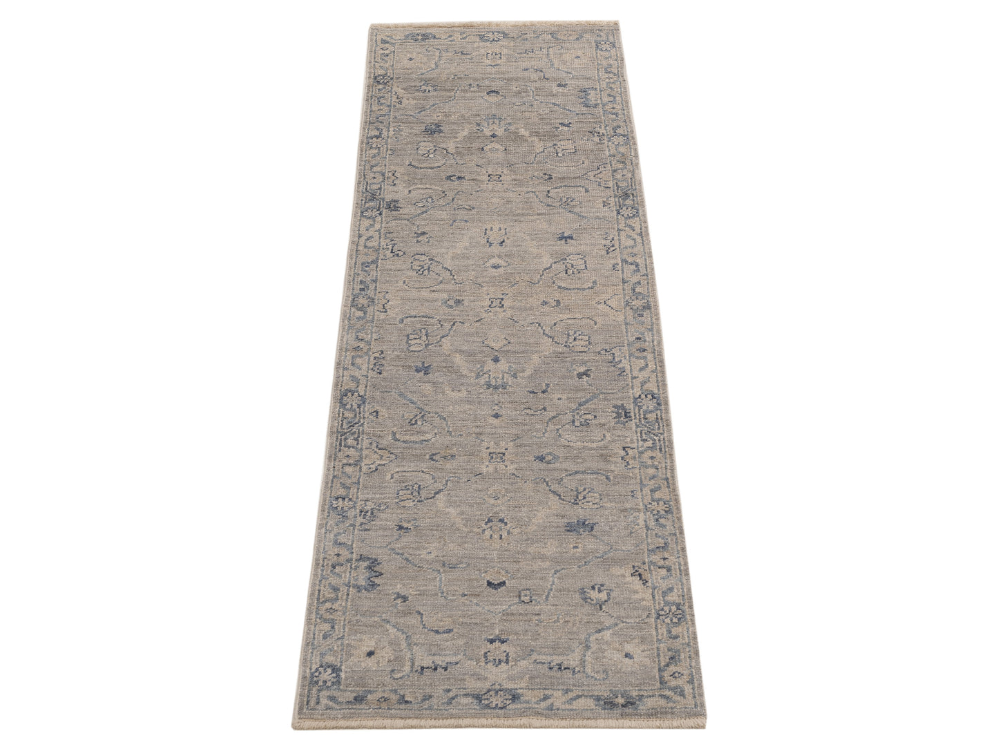 Angora Oushak 152499 Gray Blue 2.7x9 Hand Knotted Rug