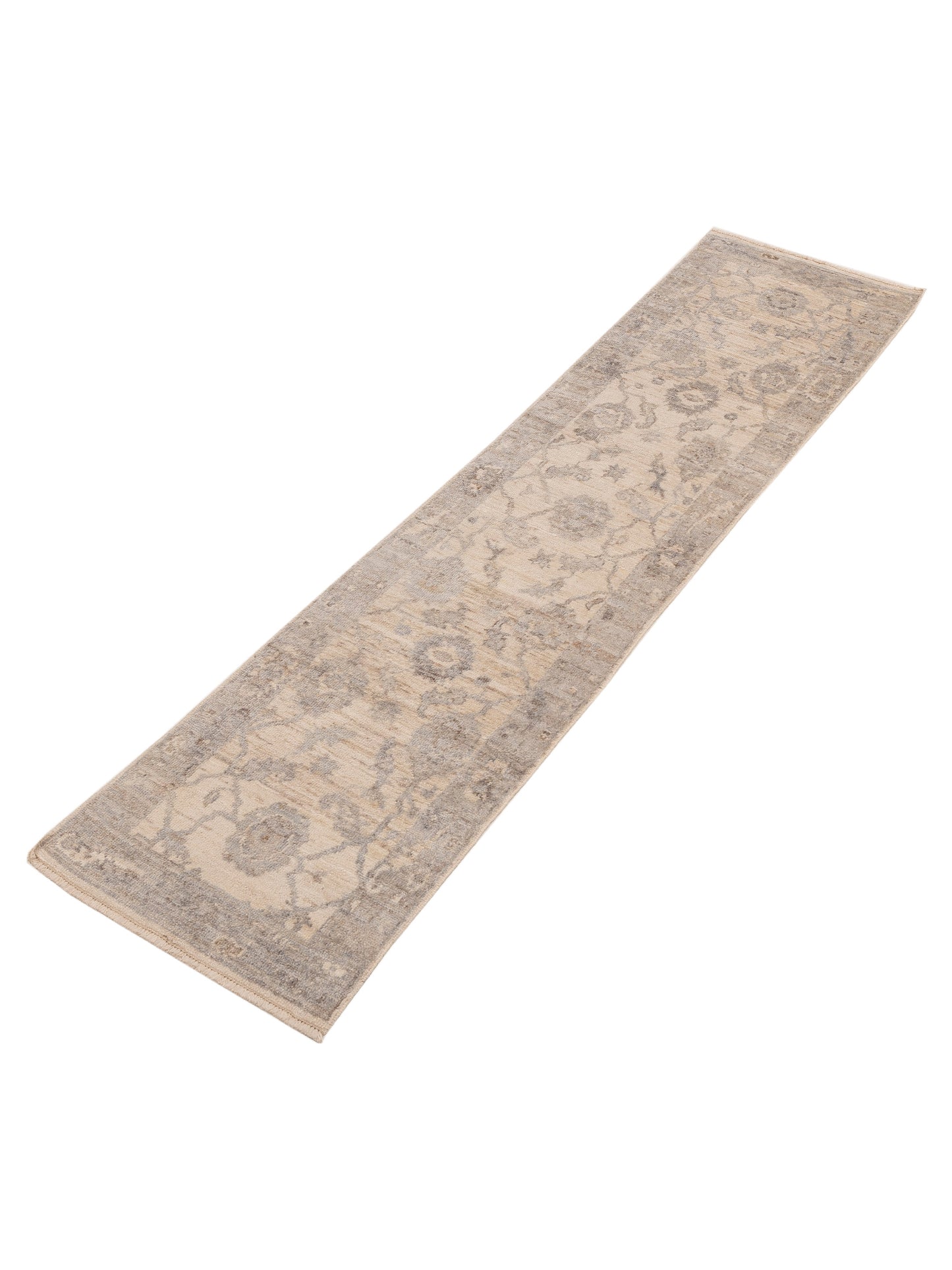 Angora Oushak 153988 Ivory Gray 2.5x10.1 Hand Knotted Rug