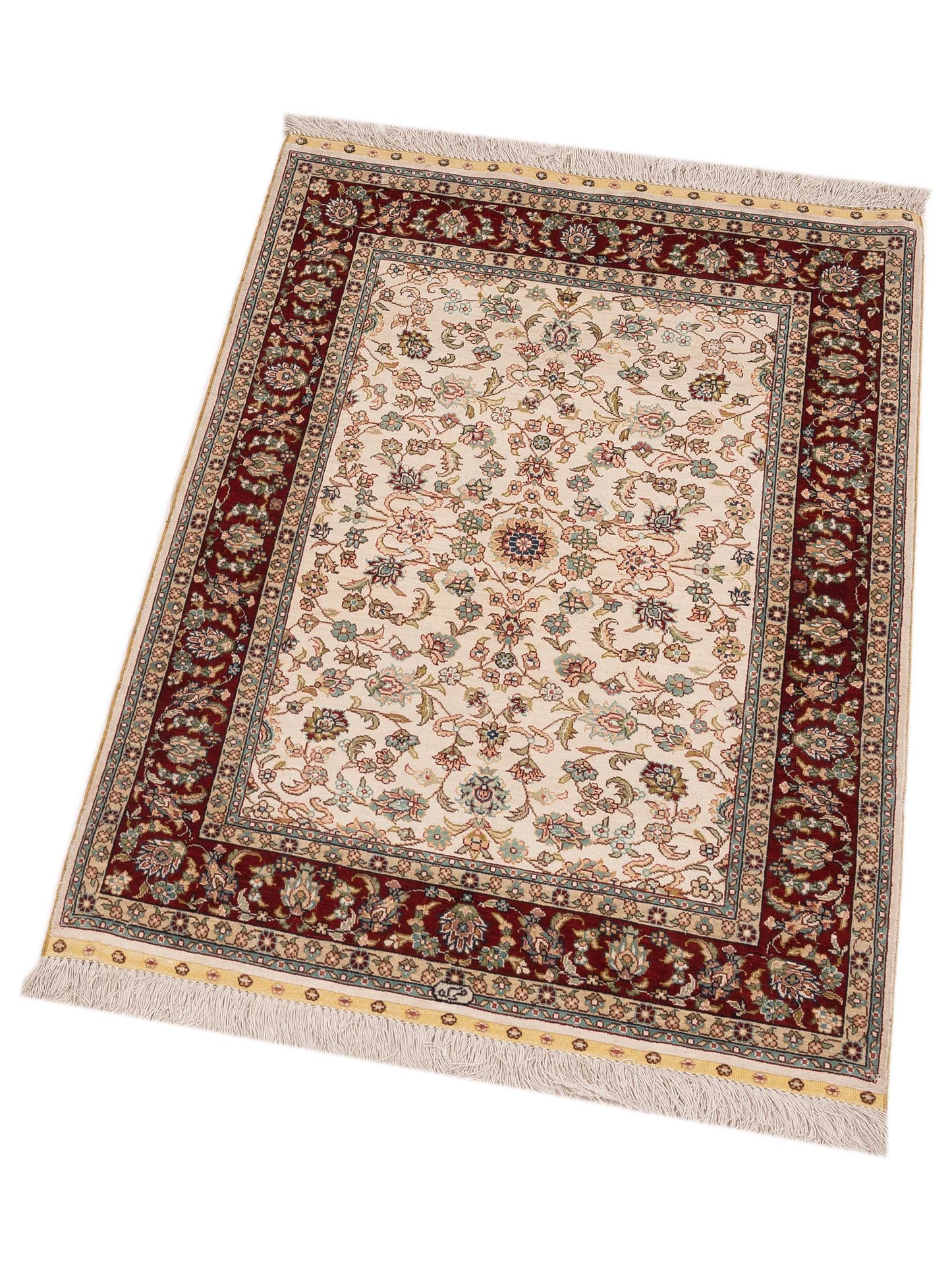 Pure Silk 118105 Ivory Red 2.7x4 Hand Knotted Rug