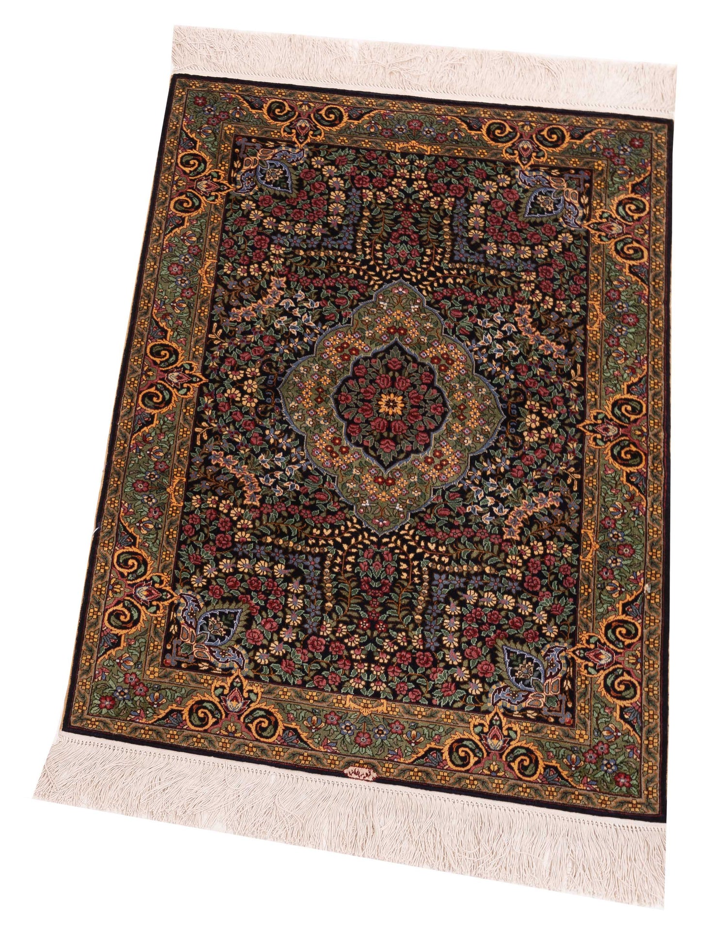 Pure Silk 122381 Black Green 2.1x3.1 Hand Knotted Rug
